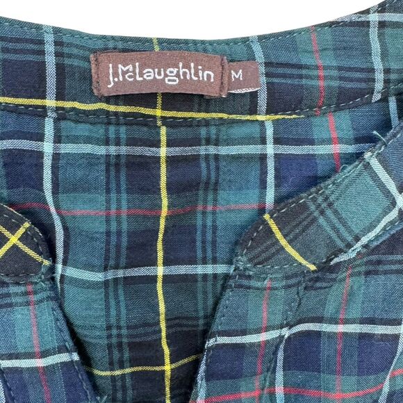 J. McLaughlin Megyn Plaid Cotton Poplin Shirt Crinkled Button Up 3/4 Sleeve Med - Picture 8 of 11